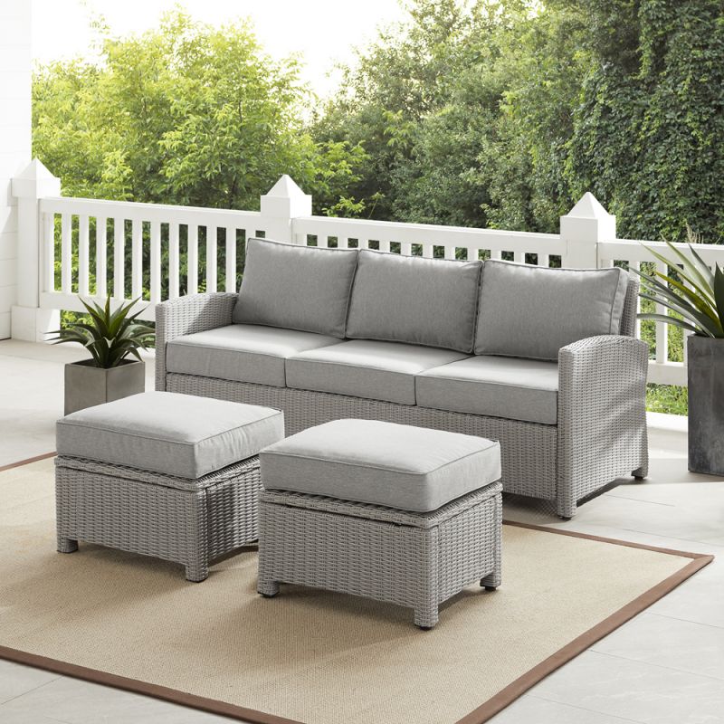 Crosley Furniture - Bradenton 3Pc Outdoor Wicker Sofa Set Gray - Sofa & 2 Ottomans - KO70186GY-GY