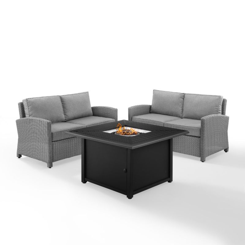 Crosley Furniture - Bradenton 3 Piece Wicker Loveseat Set With Fire Table Gray/Gray - Dante Fire Table & 2 Loveseats - KO70170GY-GY_CLOSEOUT