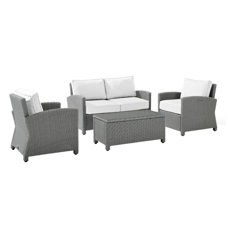 Crosley Furniture - Bradenton 4Pc Outdoor Conversation Set - Sunbrella White/Gray - Loveseat, Coffee Table, And 2 Armchairs - KO70024GY-WH