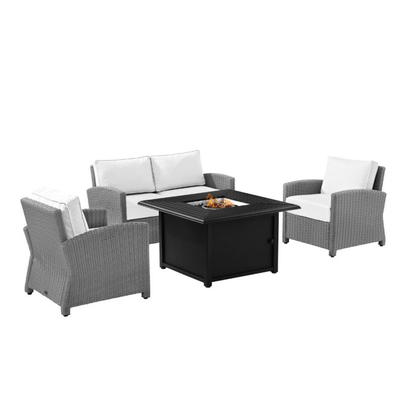 Crosley Furniture - Bradenton 4Pc Outdoor Convo Set W/Fire Table - Sunbrella White/Gray - Loveseat, Dante Fire Table, & 2 Armchairs - KO70168GY-WH