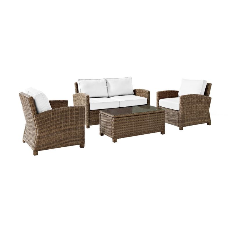 Crosley Furniture - Bradenton 4Pc Outdoor Conversation Set - Sunbrella White/Weathered Brown - Loveseat, Coffee Table, And 2 Armchairs - KO70024WB-WH