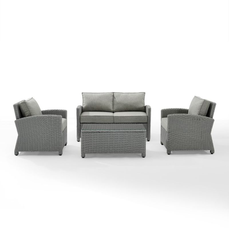 Crosley Furniture - Bradenton 4 Piece Outdoor Wicker Conversation Set Gray/Gray - Loveseat, 2 Arm Chairs, Glass Top Table - KO70024GY-GY