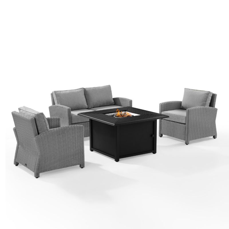 Crosley Furniture - Bradenton 4 Piece Wicker Convers Set With Fire Table Gray/Gray - Loveseat, Dante Fire Table, & 2 Arm Chairs - KO70168GY-GY
