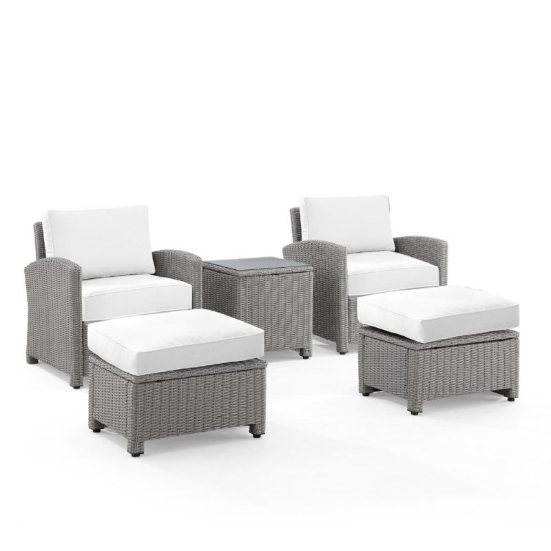 Crosley Furniture - Bradenton 5Pc Outdoor Armchair Set - Sunbrella White/Gray - Side Table, 2 Arm Chairs & 2 Ottomans - KO70182GY-WH