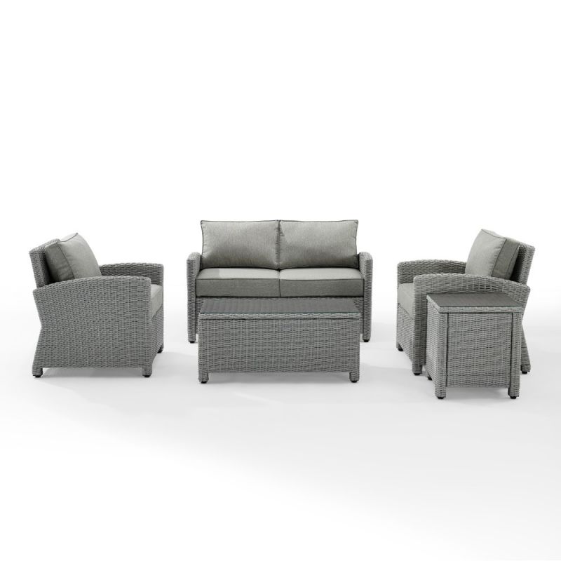 Crosley Furniture - Bradenton 5 Piece Outdoor Wicker Conversation Set Gray/Gray - Loveseat, 2 Arm Chairs, Side Table, Glass Top Table - KO70050GY-GY_CLOSEOUT