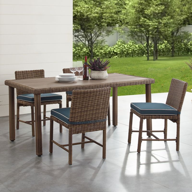 Crosley Furniture - Bradenton 5Pc Outdoor Wicker Dining Set Navy/Weathered Brown - Dining Table & 4 Dining Chairs - KO70427WB-NV