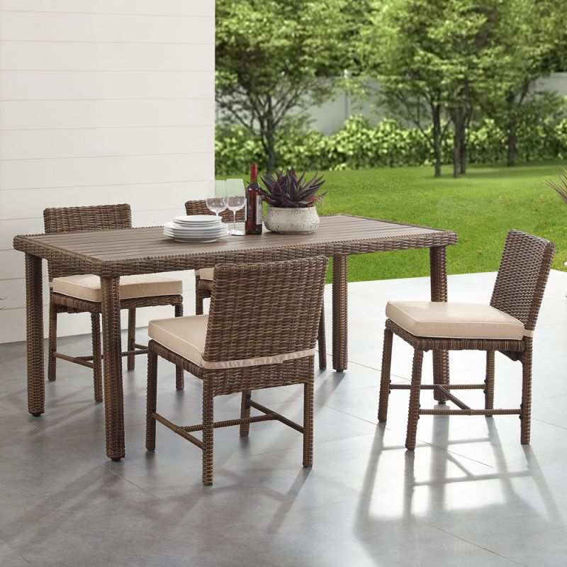 Crosley Furniture - Bradenton 5Pc Outdoor Wicker Dining Set Sand/Weathered Brown - Dining Table & 4 Dining Chairs - KO70427WB-SA