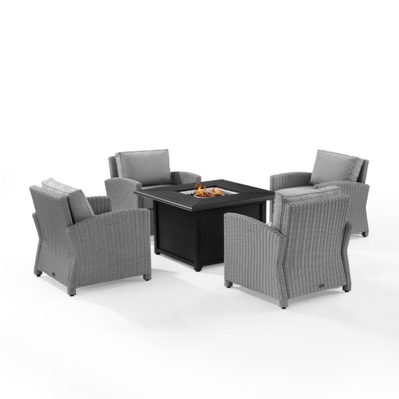 Crosley Furniture - Bradenton 5 Piece Wicker Convers Set With Fire Table Gray/Gray - Dante Fire Table & 4 Arm Chairs - KO70172GY-GY_CLOSEOUT