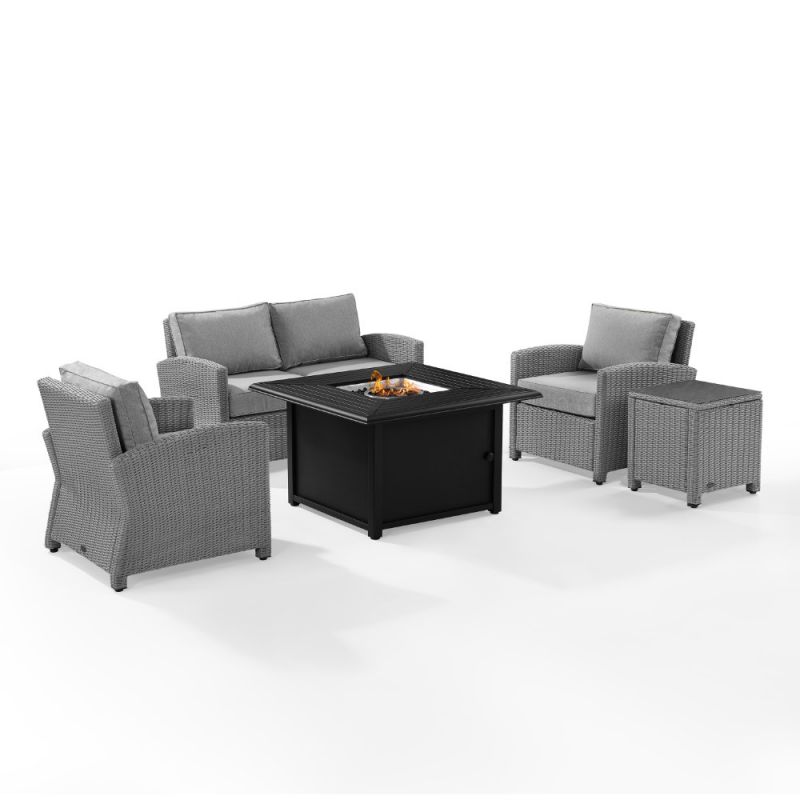 Crosley Furniture - Bradenton 5 Piece Wicker Sofa Set With Fire Table Gray/Gray - Sofa, Dante Fire Table, Side Table, & 2 Arm Chairs - KO70166GY-GY_CLOSEOUT