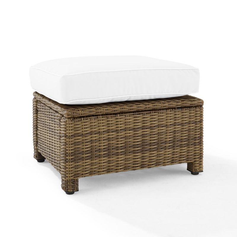 Crosley Furniture - Bradenton Outdoor Ottoman - Sunbrella White/Weathered Brown - KO70014WB-WH