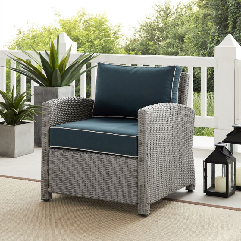 Crosley Furniture - Bradenton Outdoor Wicker Armchair Navy/Gray - KO70023GY-NV_CLOSEOUT