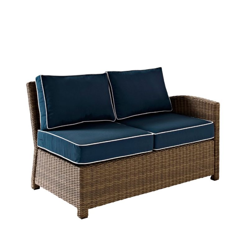 Crosley Furniture - Bradenton Outdoor Wicker Sectional Right Corner Loveseat with Navy Cushions - KO70015WB-NV