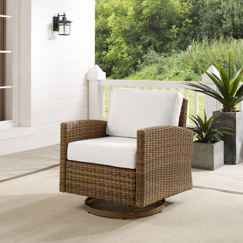 Crosley Furniture - Bradenton Swivel Rocker Chair - Sunbrella White/Weathered Brown - KO70422WB-WH