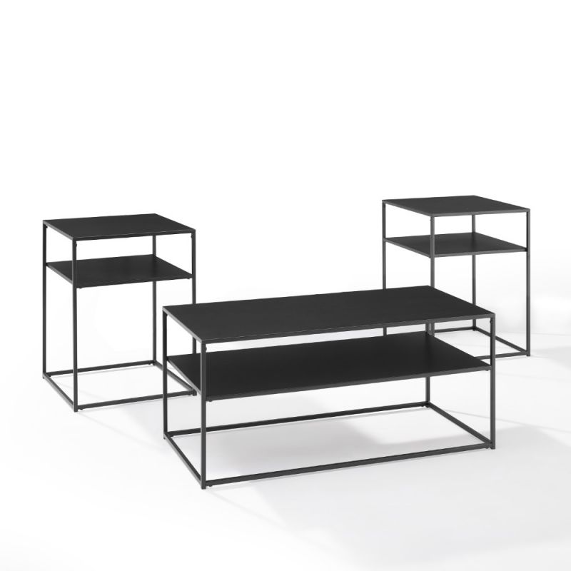 Crosley Furniture - Braxton 3 Piece Coffee Table Set Matte Black - Coffee Table & 2 End Tables - KF14007MB
