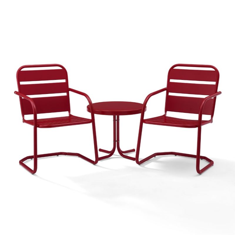 Crosley Furniture - Brighton 3 Piece Outdoor Chat Set Red - 2 Chairs, Side Table - KO10013RE