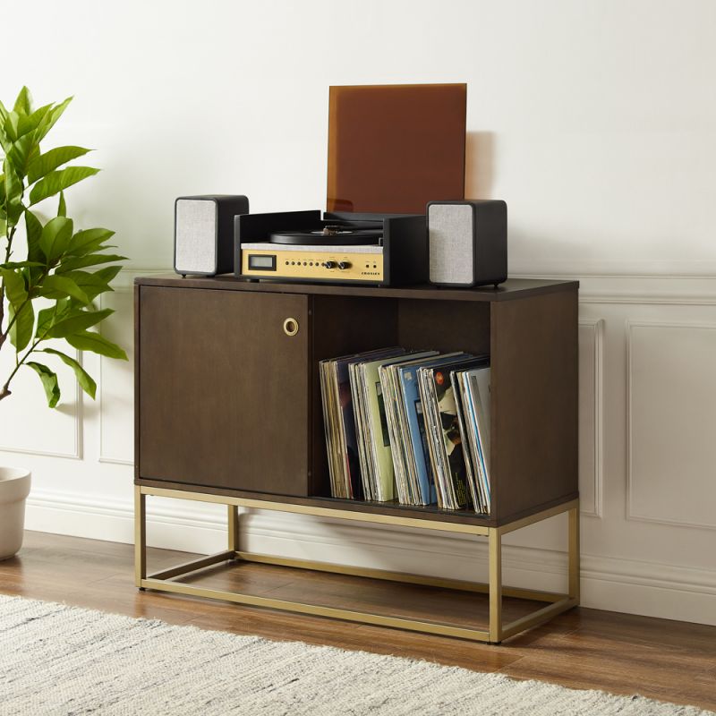 Crosley Furniture - Byron Media Console Dark Brown/Gold - CF1142BR-GL