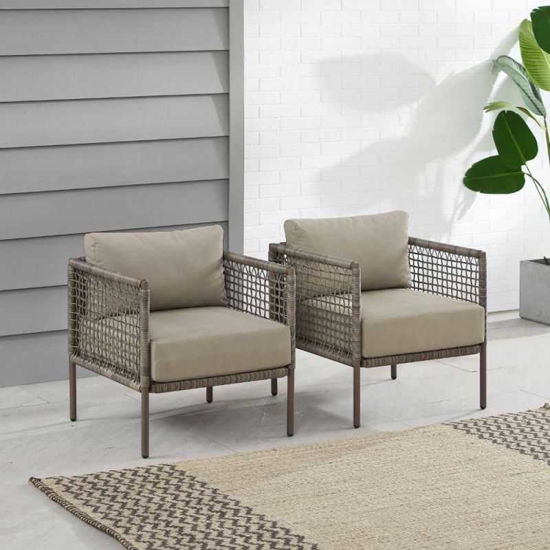 Crosley Furniture - Cali Bay 2Pc Outdoor Wicker Armchair Set Taupe/Light Brown - 2 Armchairs - CO6233LB-TE