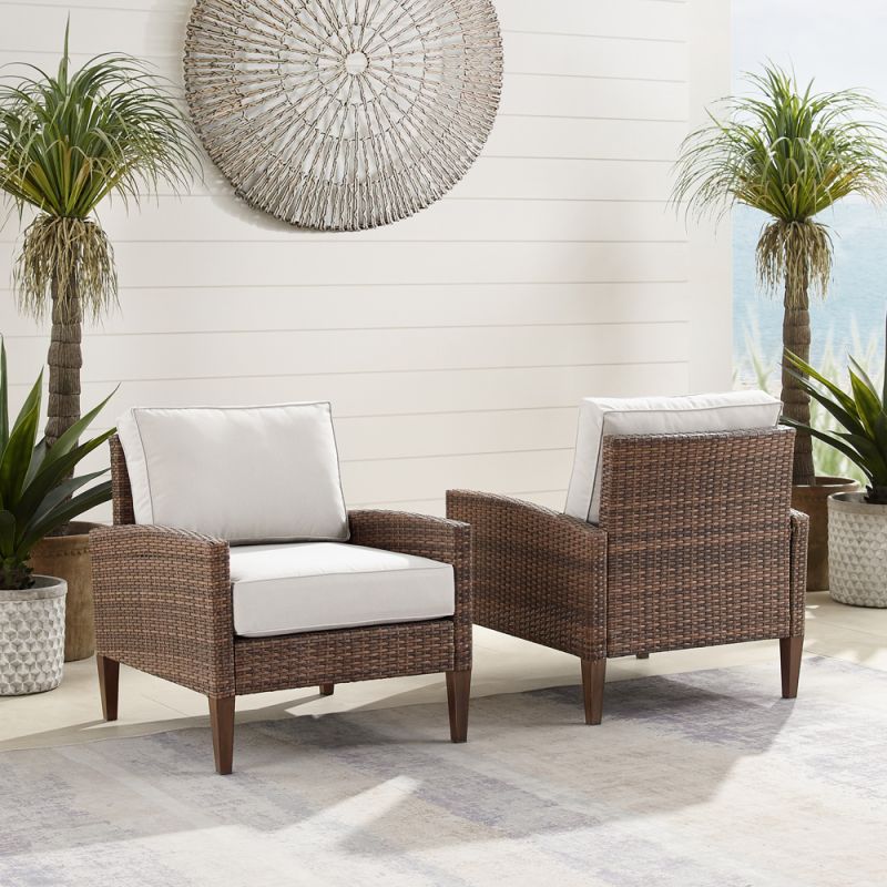 Crosley Furniture - Capella 2Pc Outdoor Wicker Chair Set Creme/Brown - 2 Armchairs - CO7168-BR_CLOSEOUT