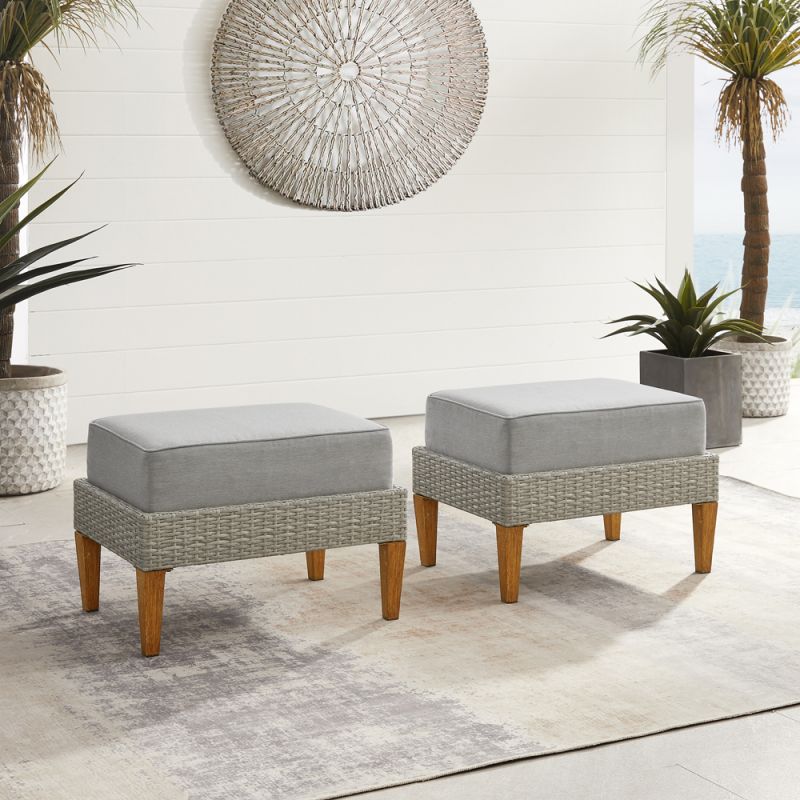 Crosley Furniture - Capella 2Pc Outdoor Wicker Ottoman Set Gray/Acorn - 2 Ottomans - CO6335-GY