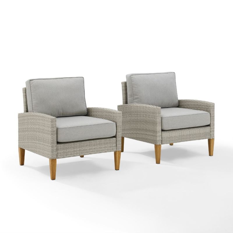 Crosley Furniture - Capella Outdoor Wicker 2 Piece Chair Set Gray/Acorn - 2 Chairs - CO7168-GY_CLOSEOUT