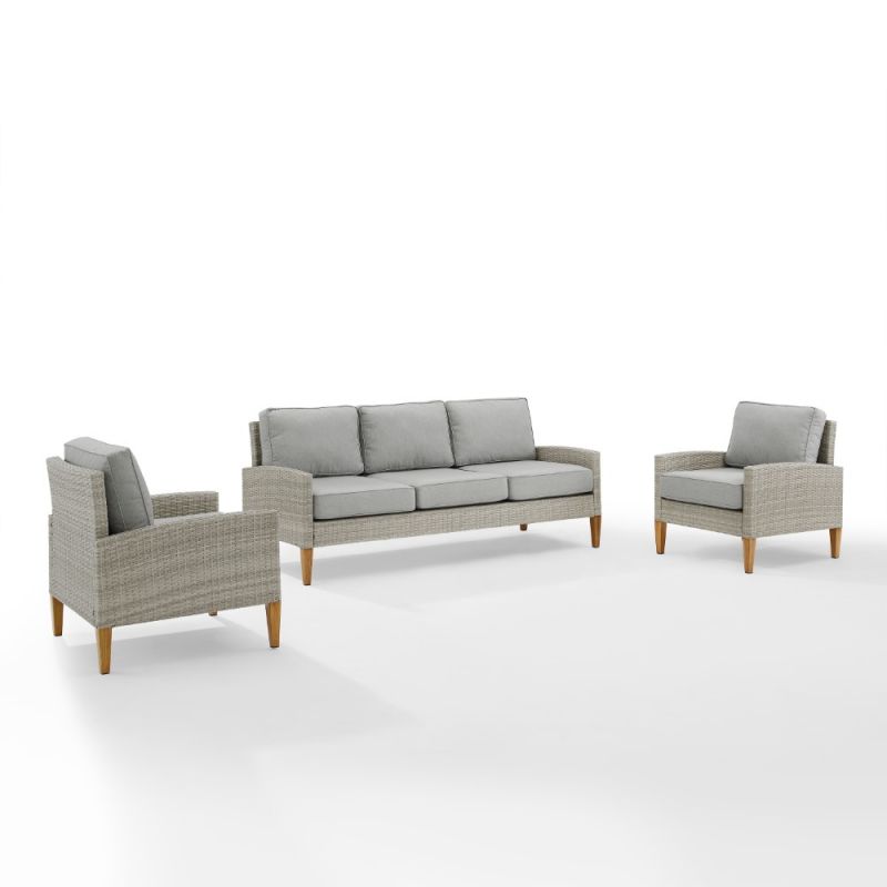 Crosley Furniture - Capella Outdoor Wicker 3 Piece Sofa Set Gray/Acorn - Sofa & 2 Chairs - KO70193GY-AC_CLOSEOUT