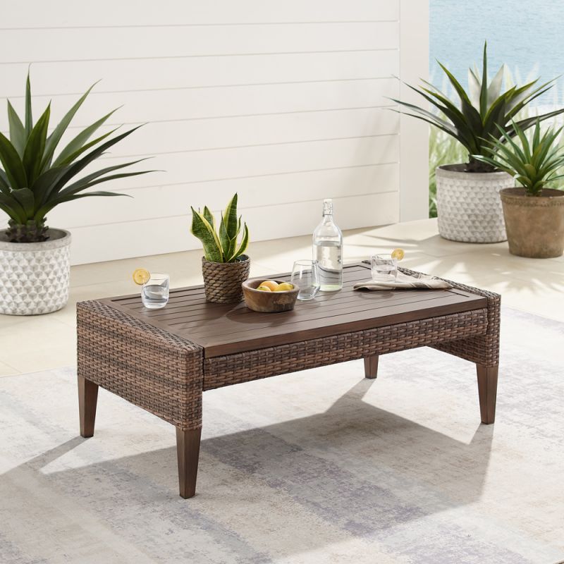 Crosley Furniture - Capella Outdoor Wicker Coffee Table Brown - CO7170-BR_CLOSEOUT