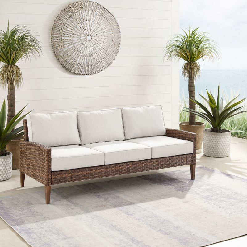 Crosley Furniture - Capella Outdoor Wicker Sofa Creme/Brown - KO70194BR-CR_CLOSEOUT