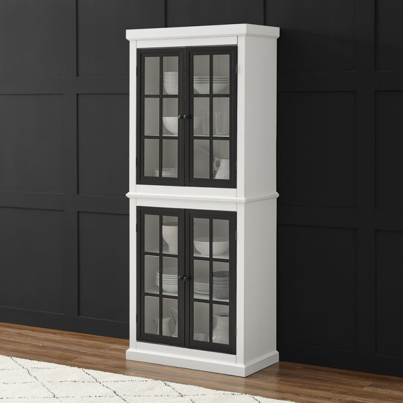 Crosley Furniture Cecily Tall Storage Pantry White/Matte Black - 2 Stackable Pantries - KF33023-WH