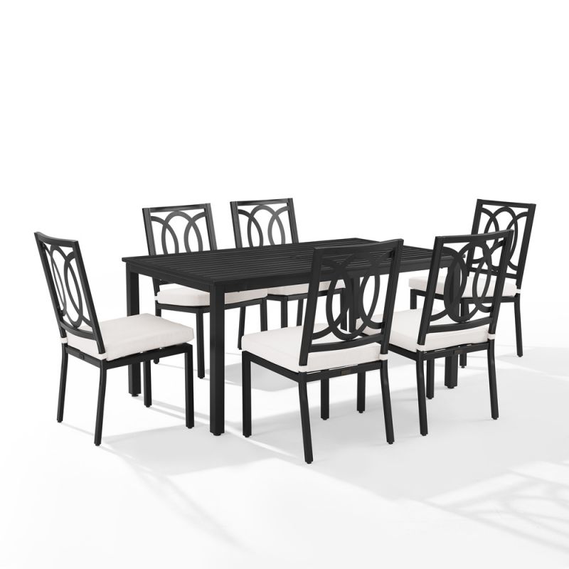 Crosley Furniture - Chambers 7Pc Outdoor Dining Set Creme/Matte Black - Table & 6 Chairs - KO60055MB-CR