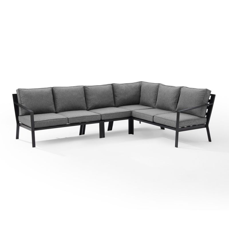 Crosley Furniture - Clark 4Pc Metal Outdoor Sectional Patio Furniture Set Charcoal/Matte Black - Left Loveseat, Right Loveseat, Corner Chair, & Center Chair - KO70376MB-CL