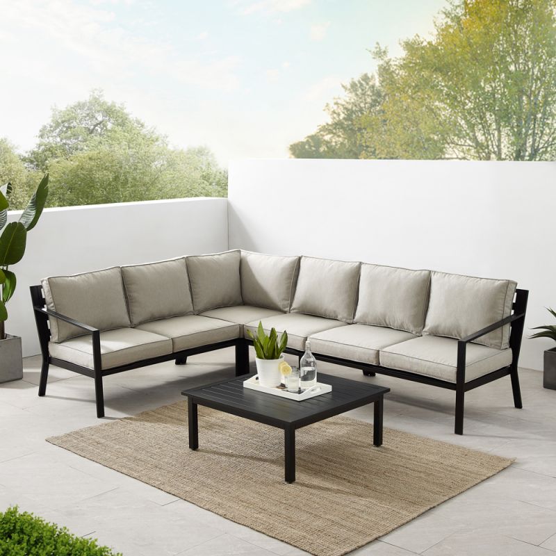 Crosley Furniture - Clark 5Pc Outdoor Metal Sectional Set Taupe/Matte Black - Left Loveseat, Right Loveseat, Corner Chair, Center Chair & Coffee Table - KO70374MB-TE