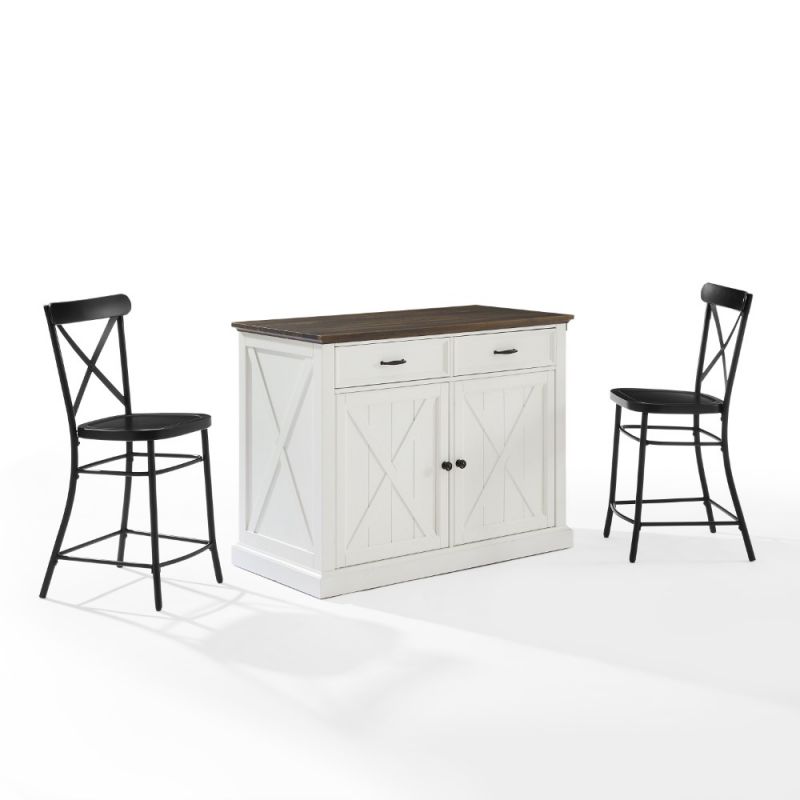 Crosley Furniture - Clifton Kitchen Island W/Camille Stools Distressed White/Black - Kitchen Island & 2 Stools - KF30073WH-BK