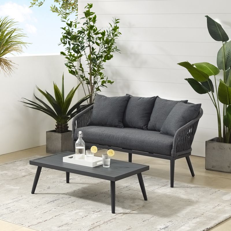 Crosley Furniture - Dover 2Pc Outdoor Rope Conversation Set Charcoal/Matte Black - Loveseat & Coffee Table - CO7330MB-CL_CLOSEOUT