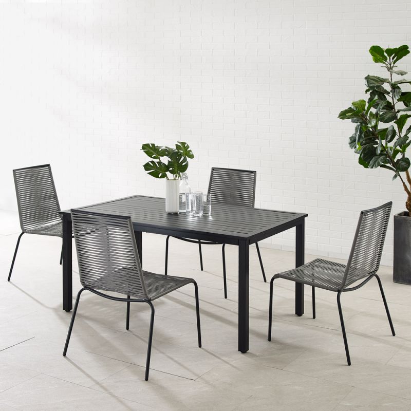 Crosley Furniture - Fenton 5Pc Outdoor Wicker/ Metal Dining Set Gray/Matte Black - Table & 4 Chairs - KO70282MB-GY