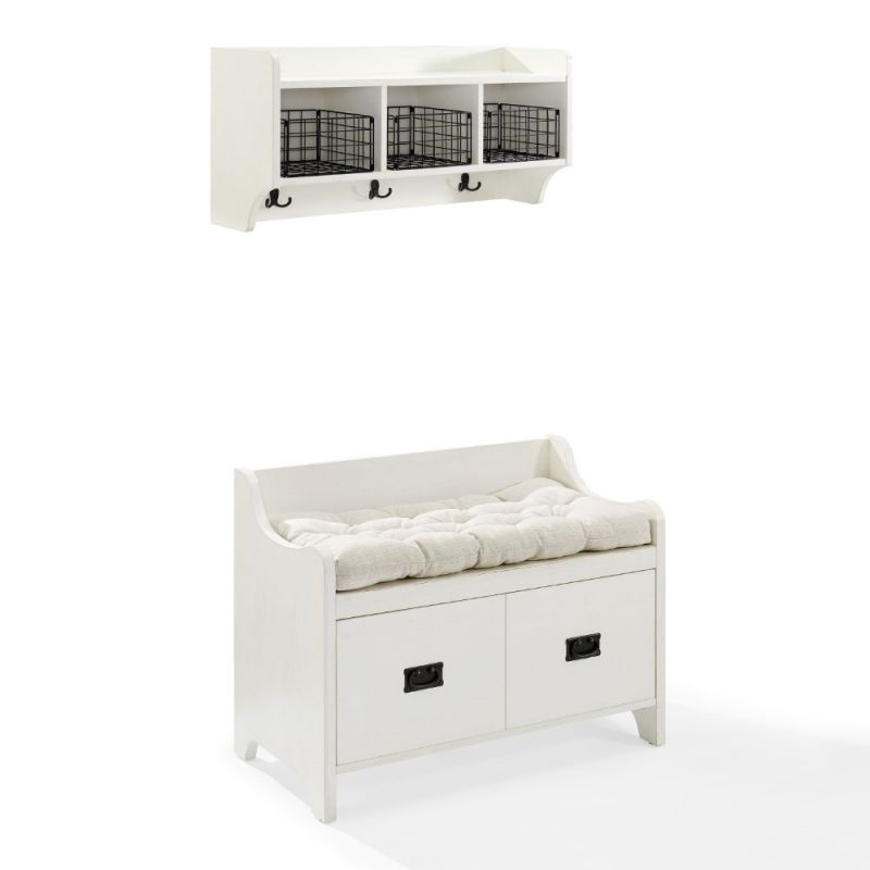Crosley Furniture - Fremont 2 Pc Entryway Kit - Bench, Shelf in Distressed White - KF60003WH