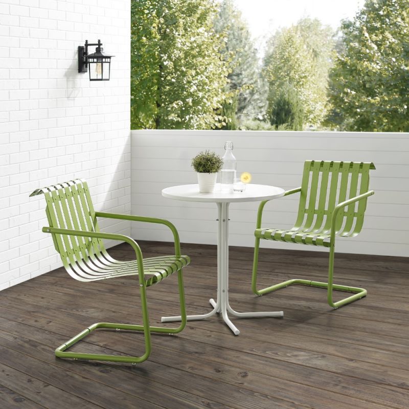 Crosley Furniture - Gracie 3Pc Outdoor Metal Bistro Set Pastel Green Satin-White Satin - Bistro Table and 2 Armchairs - KO10021GR
