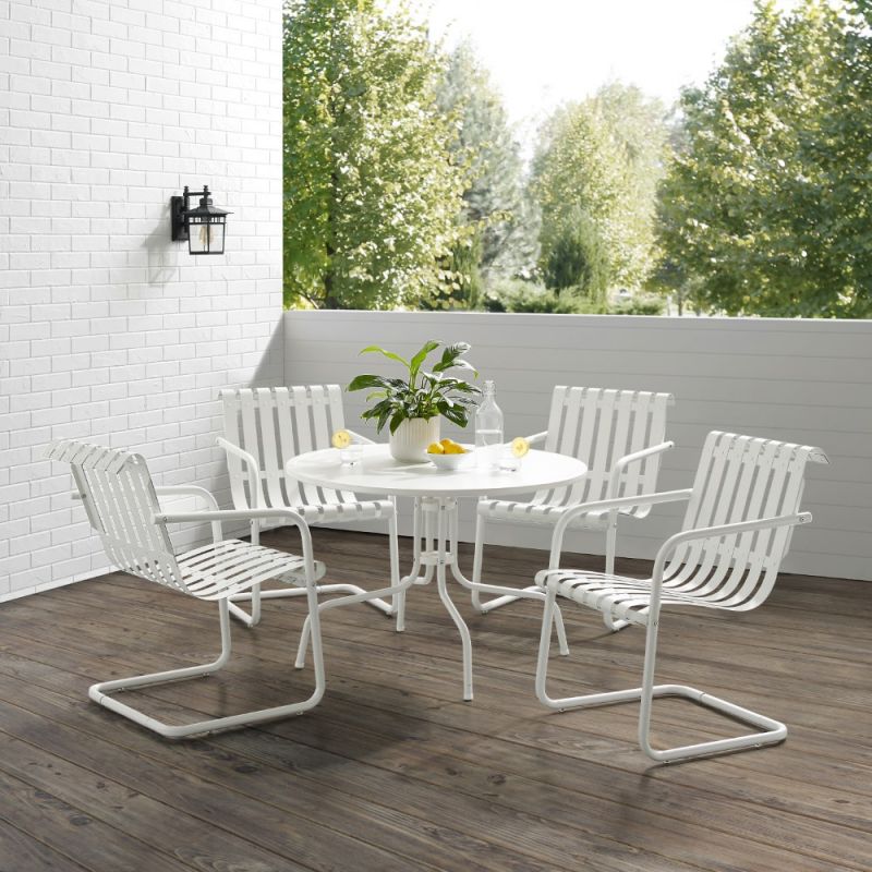 Crosley Furniture - Gracie 5Pc Outdoor Metal Dining Set White Satin - Dining Table and 4 Armchairs - KO10018WH