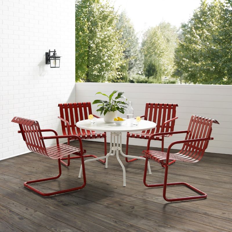 Crosley Furniture - Gracie 5Pc Outdoor Metal Dining Set Dark Red Satin-White Satin - Dining Table and 4 Armchairs - KO10018RE