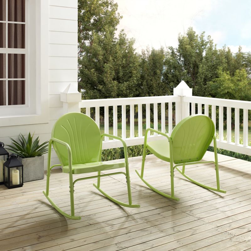Crosley Furniture - Griffith 2Pc Outdoor Metal Rocking Chair Set Key Lime Gloss - 2 Rocking Chairs - CO1013-KL_CLOSEOUT