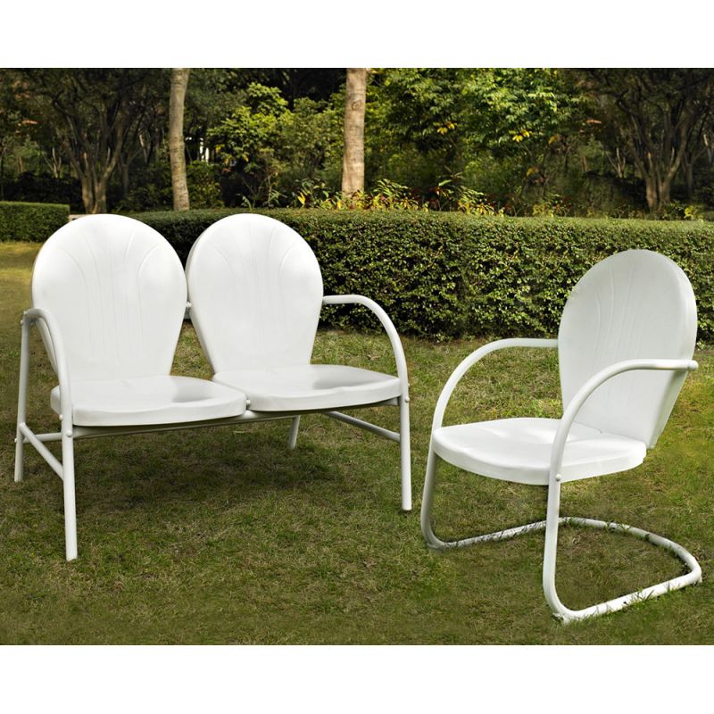 Crosley Furniture - Griffith 2 Piece Metal Outdoor Conversation Seating Set - Loveseat & Chair in White Finish - KO10005WH_CLOSEOUT