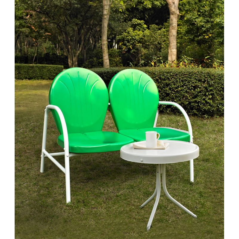 Crosley Furniture - Griffith 2 Piece Metal Outdoor Conversation Seating Set - Loveseat & Table in Grasshopper Green Finish - KO10006GR