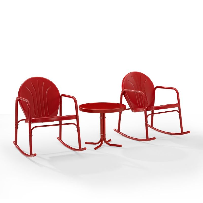 Crosley Furniture - Griffith 3 Piece Outdoor Rocking Chair Set Bright Red Gloss - Side Table & 2 Rocking Chairs - KO10020RE