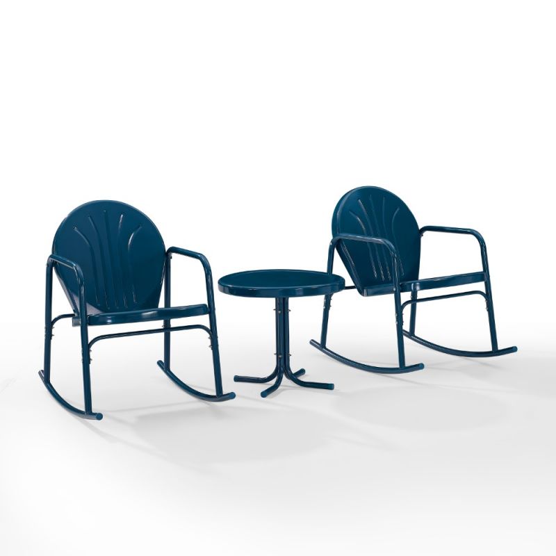 Crosley Furniture - Griffith 3 Piece Outdoor Rocking Chair Set Navy Gloss - Side Table & 2 Rocking Chairs - KO10020NV