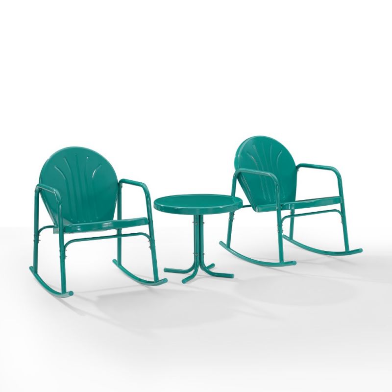 Crosley Furniture - Griffith 3 Piece Outdoor Rocking Chair Set Turquoise Gloss - Side Table & 2 Rocking Chairs - KO10020TU