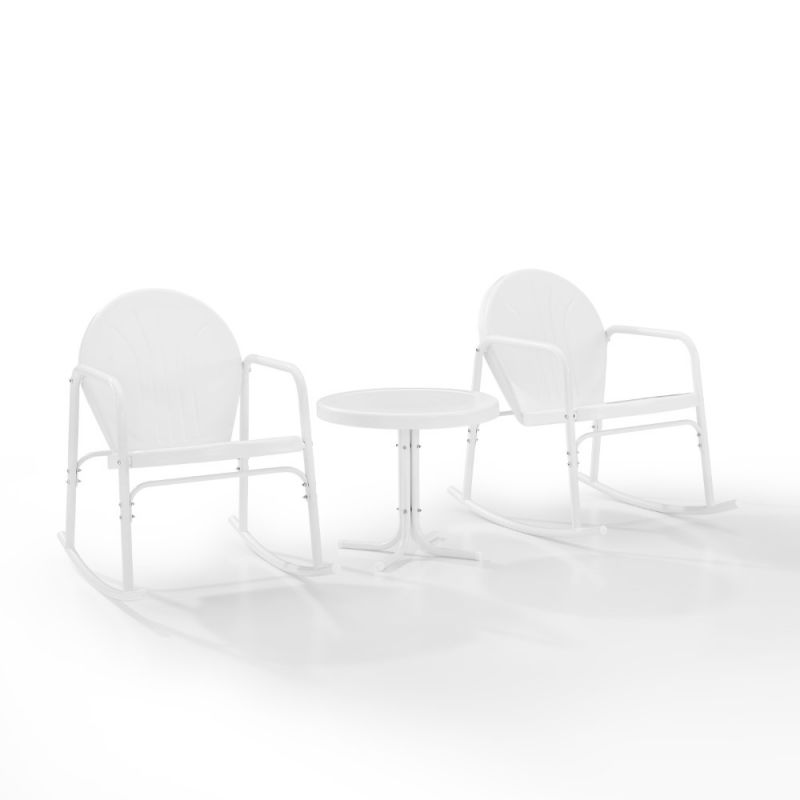Crosley Furniture - Griffith 3 Piece Outdoor Rocking Chair Set White Gloss - Side Table & 2 Rocking Chairs - KO10020WH