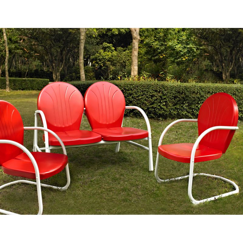 Crosley Furniture - Griffith 3 Piece Metal Outdoor Conversation Seating Set - Loveseat & 2 Chairs in Red Finish - KO10002RE_CLOSEOUT