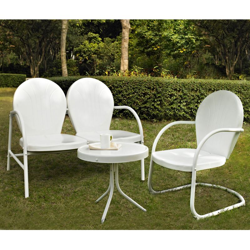Crosley Furniture - Griffith 3 Piece Metal Outdoor Conversation Seating Set - Loveseat & Chair in White Finish with Side Table in White Finish - KO10003WH_CLOSEOUT