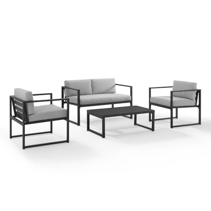 Crosley Furniture - Hamilton 4 Piece Conversation Set Gray/Matte Black - Loveseat, Coffee Table, & 2 Chairs - CO7902MB-GY