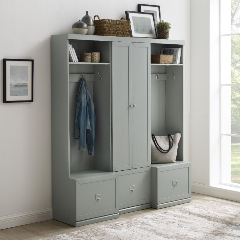 Crosley Furniture - Harper 3Pc Entryway Set Gray - Pantry Closet and 2 Hall Trees - KF31011GY