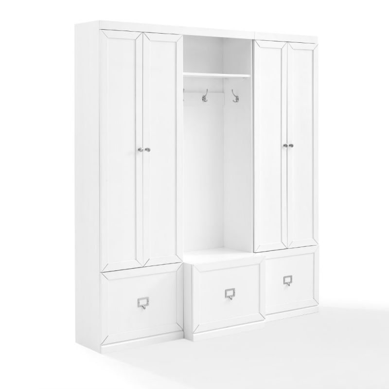 Crosley Furniture - Harper 3 Piece Entryway Set White - Hall Tree & 2 Pantry Closets - KF31012WH